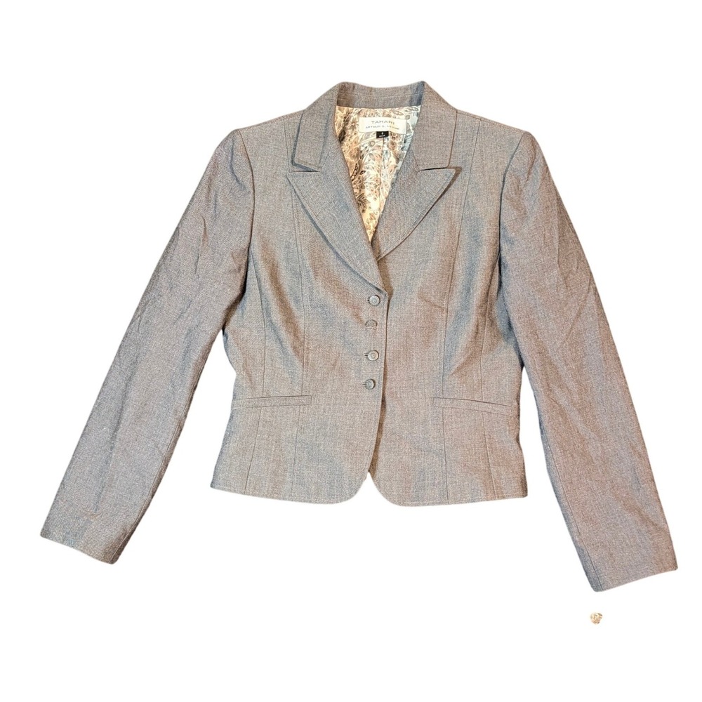 Tahari Arthur S. Levine Dark Gray Tailored Textured Blazer Floral Lining 6 NEW